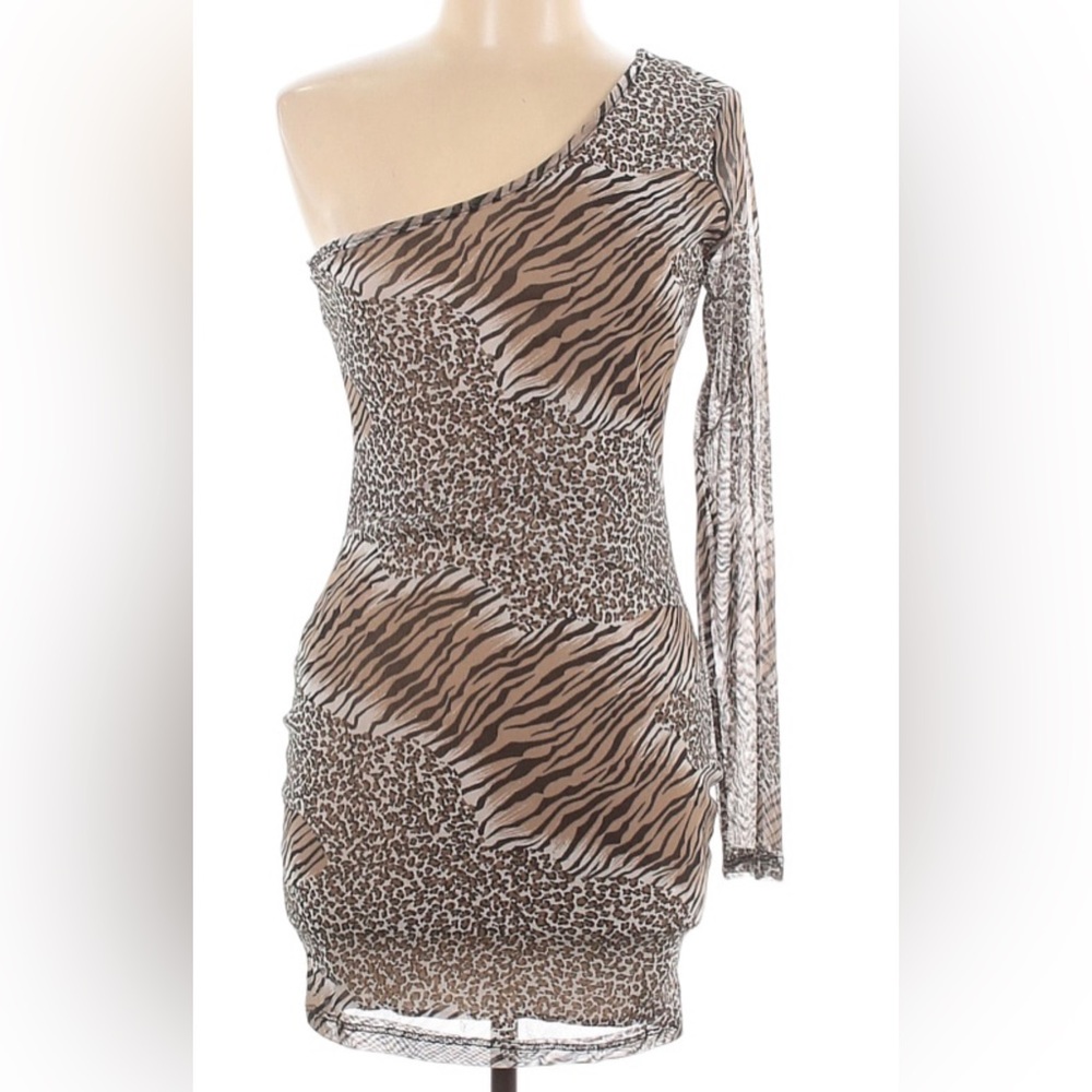 Joyce Leslie One Shoulder Animal Print Dress L
